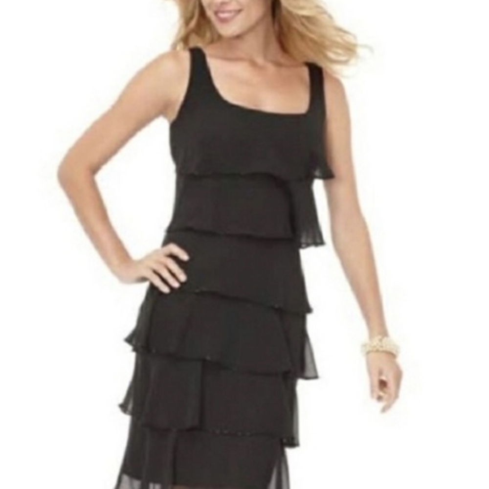 Patra Elegant Black Tiered Midi Dress
